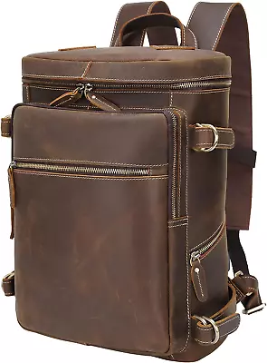 Full Grain Leather Backpack For Men 15.6 Inch Laptop Backpack Rucksack Daypack F • $243.80