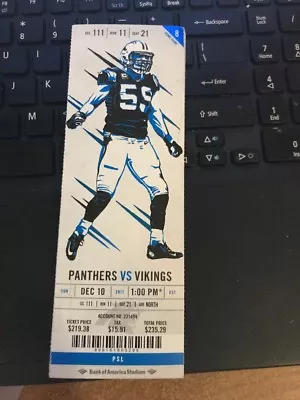 2017 CAROLINA PANTHERS VS MINNESOTA VIKINGS TICKET STUB 12/10 LUKE KUECHLY • $3.49