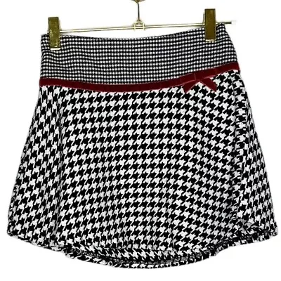 Gymboree | Girls Size 8 Black White Houndstooth Red Velvet Trim Knit Skirt • $20.29