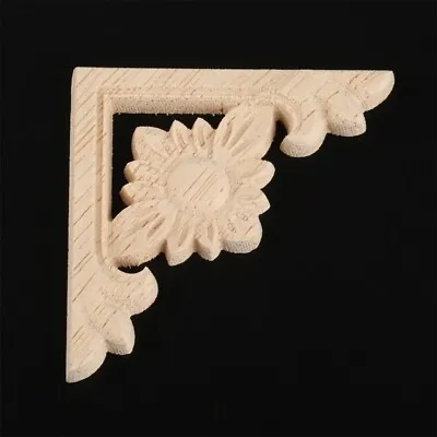 $2.84 • Buy Unpainted Wood Carved Decal Corner Frame Onlay Drawer Applique Floral Decoration