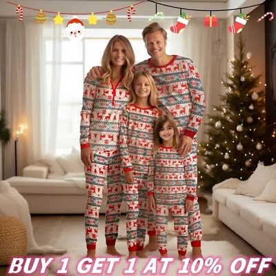 UK Family Matching Christmas Pyjamas Adult Kids Xmas Nightwear Pajamas Pjs Set • £10.95