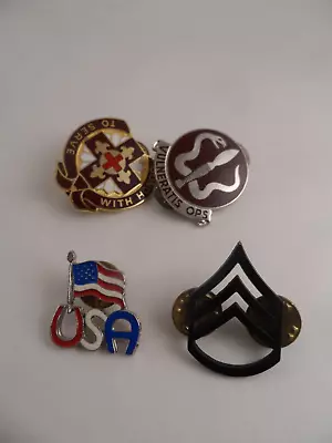 Lot Of 4 Vintage Military Hat Pins U.S. Army Brass Staff Sgt. Medical Unit • $15.99