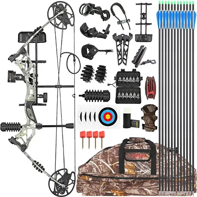 Compound Bow Set 30-70lbs Adjustable 320fps Carbon Arrows Archery Hunting Target • £198.99