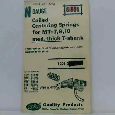 Kadee Couplers: Coiled Centering Springs For MT-7 9 10 Medium Thick T-Shank... • $1.65