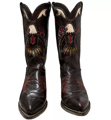 Cowboy Boots Made In Texas American Eagle Thunderbird Patriotic Vintage Sz 9 EE • $14.80