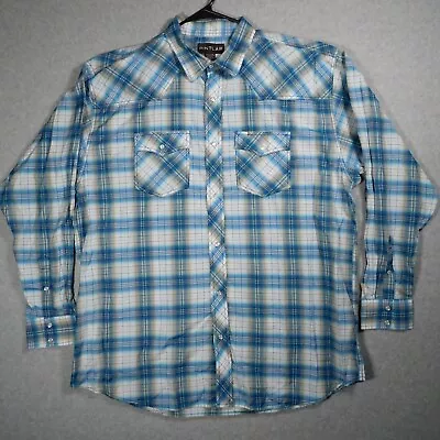 Pintlar Shirt Mens Extra Large Western Cowboy Rancher Blue Plaid Pearl Snaps • $18.88