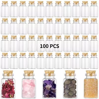 100 PCS Mini Glass Bottles With Cork 20ml Smal Glass Jars With Wood Cork Stop... • $33.29