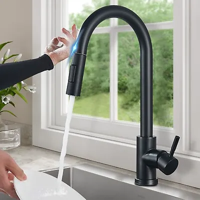 Touch Sensor Kitchen Sink Faucet Black Pull Down Sprayer Single Handle Mixer Tap • $39.99