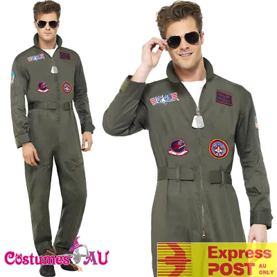 Mens Top Gun Costume Retro Men Aviator Pilot 1980s 80s Military Outfit Uniform • $90.24