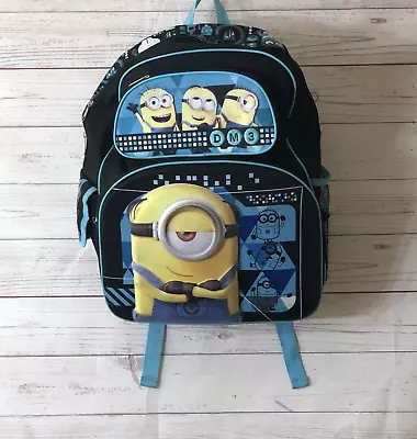 Despicable Me 16  Large School Backpack 3D Minion Face Book Bag Zip Pockets READ • $21.99