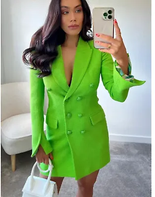 Bnwt Zara Neon Green Textured Double Breasted Blazer Dress Size S • £59.99