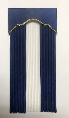 Dark Blue  Elegant  Dollhouse Curtains With Sheers - 1:12 • $21.95