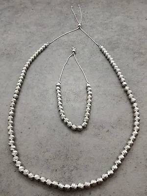 Estate Milor Italy Sterling Silver Adjustable Bolo Bead Necklace & Bracelet Set • $97