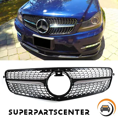Chrome Diamond Black Front Grille Grill For Mercedes Benz W204 C250 C300 08-13 • $57.19