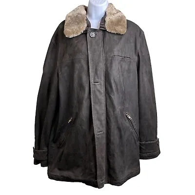 Zara Men’s Brown 100% Leather Jacket Coat Faux Shearling Collar Sz L Bundled Up • $44.22