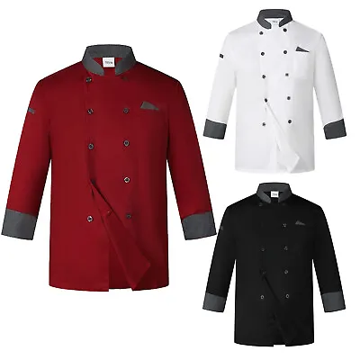 UK Men Women Unisex Contrast Color Chef Jacket Kitchen Cooking Uniform Chef Coat • £5.99