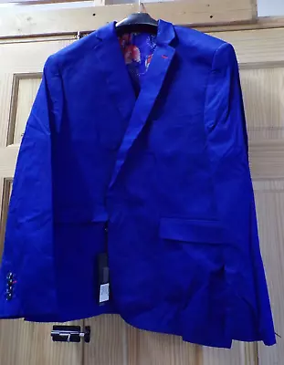 Perruzo 1720 Royal Blue Cotton-Stretch Slim Fit Fashion Blazer  - Men's: 4XL • $44.99