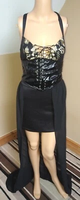 £0.99 • Buy New Black 4pcs Floral Embroidered Front Floor Length Skirt Evening Dress Size 8