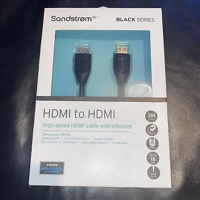 Sandstrom BLACK SERIES 3m High Speed HDMI Cable With Ethernet - NEW IN BOX • £9.99