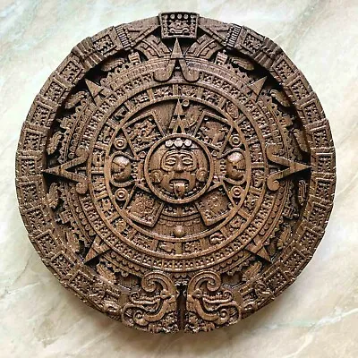 Aztec Mayan Calendar Carved Wood 8  Diameter Wall Mount Art Home Decor Wall Art • $44.90