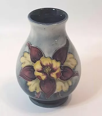 Vtg Moorcroft Columbine Vase Aqua Yellow & Purply Flowers Cabinet Piece Signed? • $195