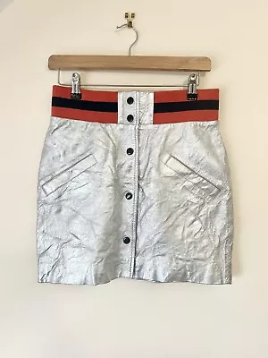 Topshop Boutique Silver Metallic 100% Leather Mini Skirt Size 10 BNWT RRP £110  • £34.99