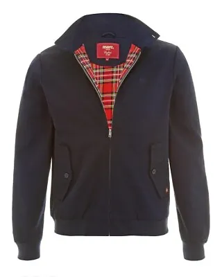 MENS MERC LONDON CLASSIC TARTAN LINED HARRINGTON BOMBER JACKET - NAVY BLUE-Large • £65