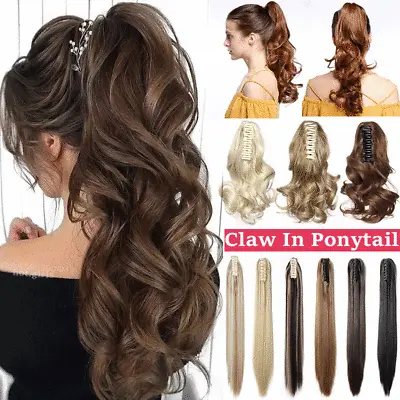 Thick Piece Jaw Claw On Ponytail Clip In Pony Tail Hair Extensions Long Wavy UK • £14.74