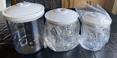 $49.95 • Buy Lot Of 3 Clear FoodSaver Vacuum Seal Canisters 80oz, 50oz, 25oz With White Lids