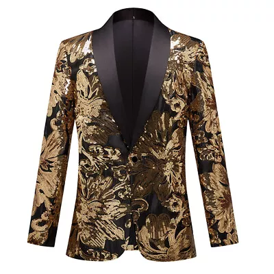 Mens British Slim Fit Sequined Blazer Casual Suit Trendy Business Jacket Banquet • $88.12