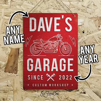 Personalised Motorbike Garage Metal Sign. Man Cave Pub Bar Vintage Room Shed Dad • £10.49