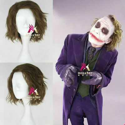 Movie The Dark Knight Joker Men's Short Anime Cosplay Wig Halloween Hair Wig NEW • £16.79