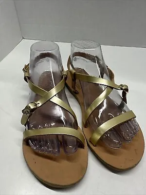 Ancient Greek Sandals Ankle Strap Strappy Sandals Gold Metal Leather Size 38 8 • $35.99