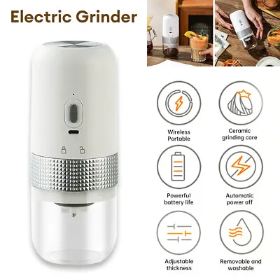 Electric Coffee Grinder USB Rechargeable Automatic Off Ceramic Burr Bean Grinder • £23.57