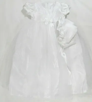 £35.99 • Buy Baby Girls Christening Gown Dress Bonnet Hat Cream Ivory Long Embroidery 3-6 02