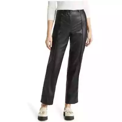 VINCE CAMUTO Womens Faux Leather Ankle Pants 10 Rich Black Flare Leg High Rise  • $28