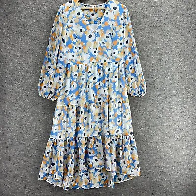 Joie Dress Women L Large Blue Floral Long Sleeve Sheer Maxi • $21.55
