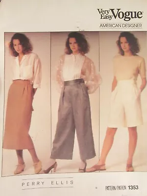 VTG 86 VOGUE Designer PERRY ELLIS 1353 Misses Shorts Pants & Skirt PATTERN 8 UC • $15.98