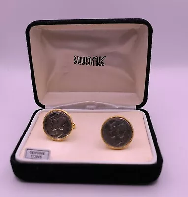 $35 • Buy Vintage Swank Sterling Mercury Dime Cufflinks Set In Goldtone