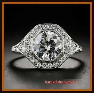 Lab-Created 2.51CT Round Cut Diamond Wedding Vintage Halo Ring 14K White Gold FN • $136.80