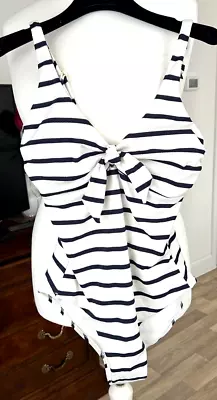 Beach By Melissa Odabash White/Blue Stripe Swimsuit Size IT 44/UK 12 Swimsuit • £10.50