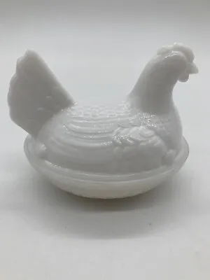 Vtg Indiana Glass White Milk Glass Hen On Nest Covered Trinket Dish 4.5 L X 4 T • $10.62