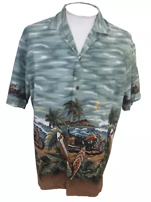 Ky's Men Hawaiian ALOHA Shirt Pit 2 Pit 25.5 XL Vtg 90s Camp Motorcycle Tropical • $29.74