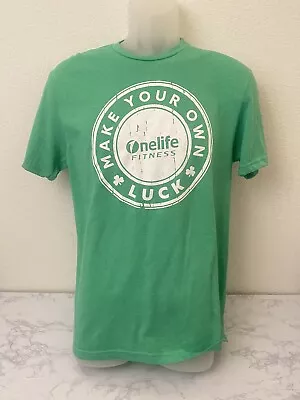 One Life Fitness Long Short Sleeve T-shirt Men’s M Green Make Your Own Luck V • $13.40