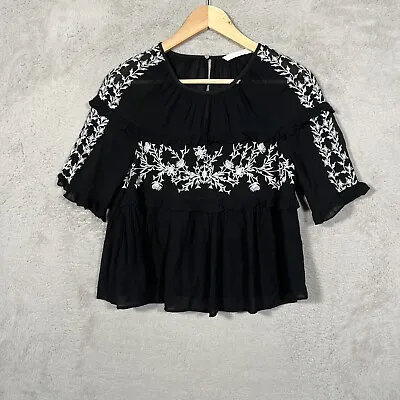 Zara Trafaluc Top Women’s XS Floral Embroidered Black Sheer Flaw • $6.22