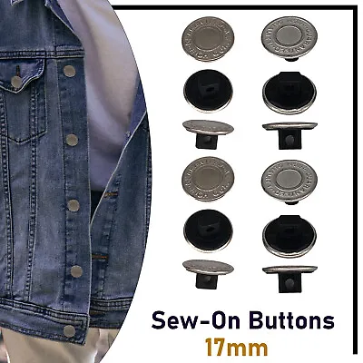 Sew-on Metal Jeans Buttons Denim Replacement For Jacket Clothing Coats 17mm • £2.29