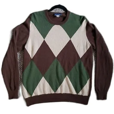 McGeorge Scotland 100% Cashmere Sweater Argyle Brown Green Beige - Medium • $78