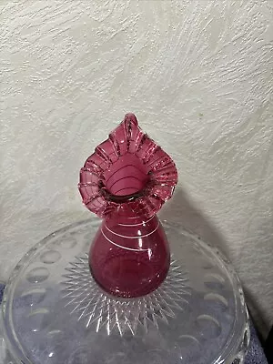 Vintage Fenton Glass Vase Cranberry Jack In The Pulpit • $25.99