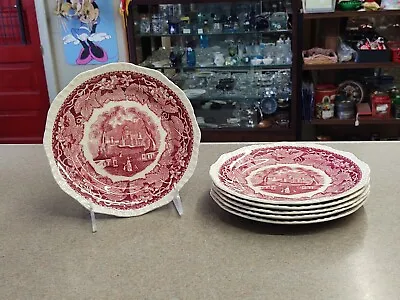 6 Mason's Vista Bread & Butter - Dessert Plates Red/ Pink Transferware Ironstone • $29.99