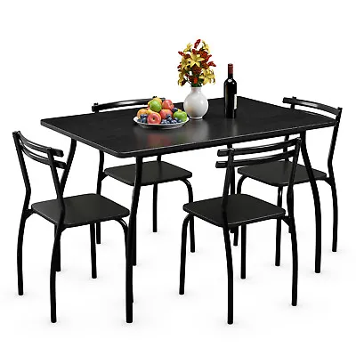 $125.99 • Buy 5 Pcs Dining Set Table And 4 Chairs Home Kitchen Room Breakfast Furniture Black